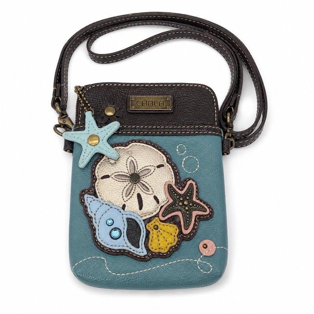 Chala Sea Life Crossbody Phone Purse Teal Sand Dollar Starfish Shell Bag